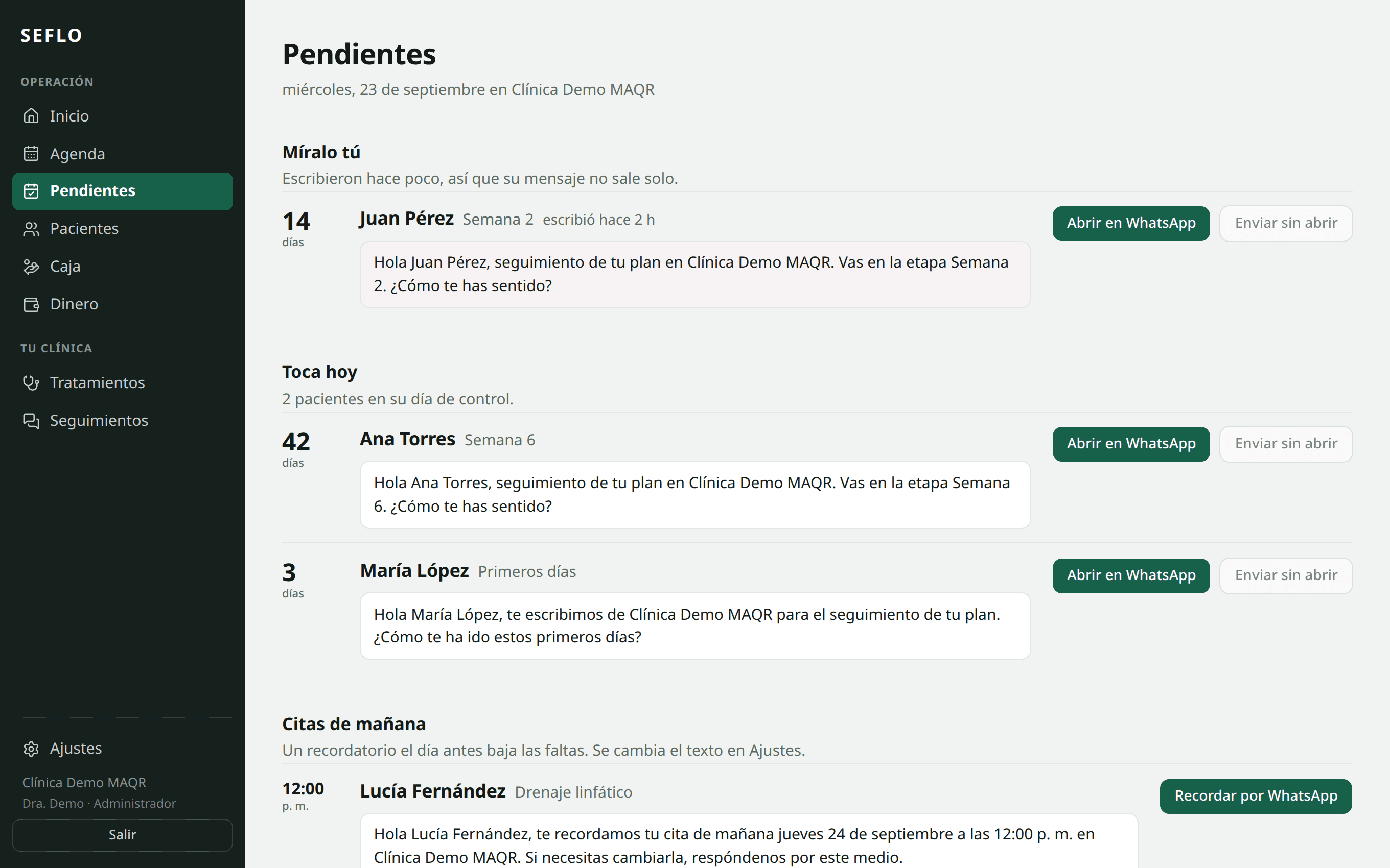 Pendientes: el recordatorio de la cita de mañana, listo para salir con un toque.